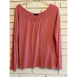 Talbots Women's Size Lg Pink Cotton Blend Scoop Neck‎ Pleated Yoke Pullover Tee